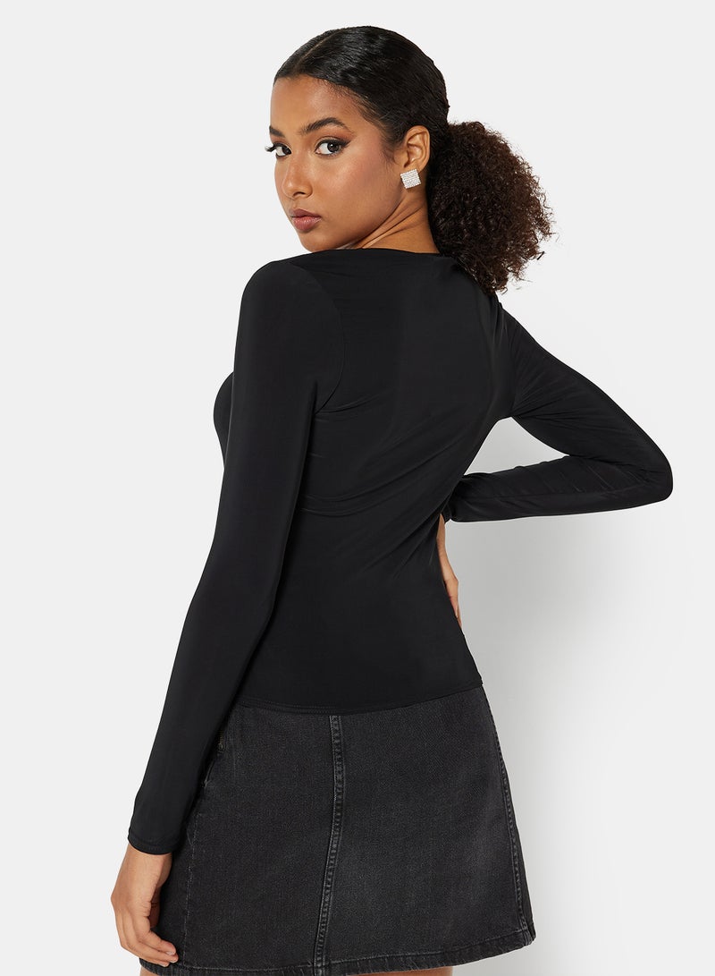 فيمي لوكس بلوزة بقصة ضيقة وفتحة رقبة مربعة أسود - Image 2
