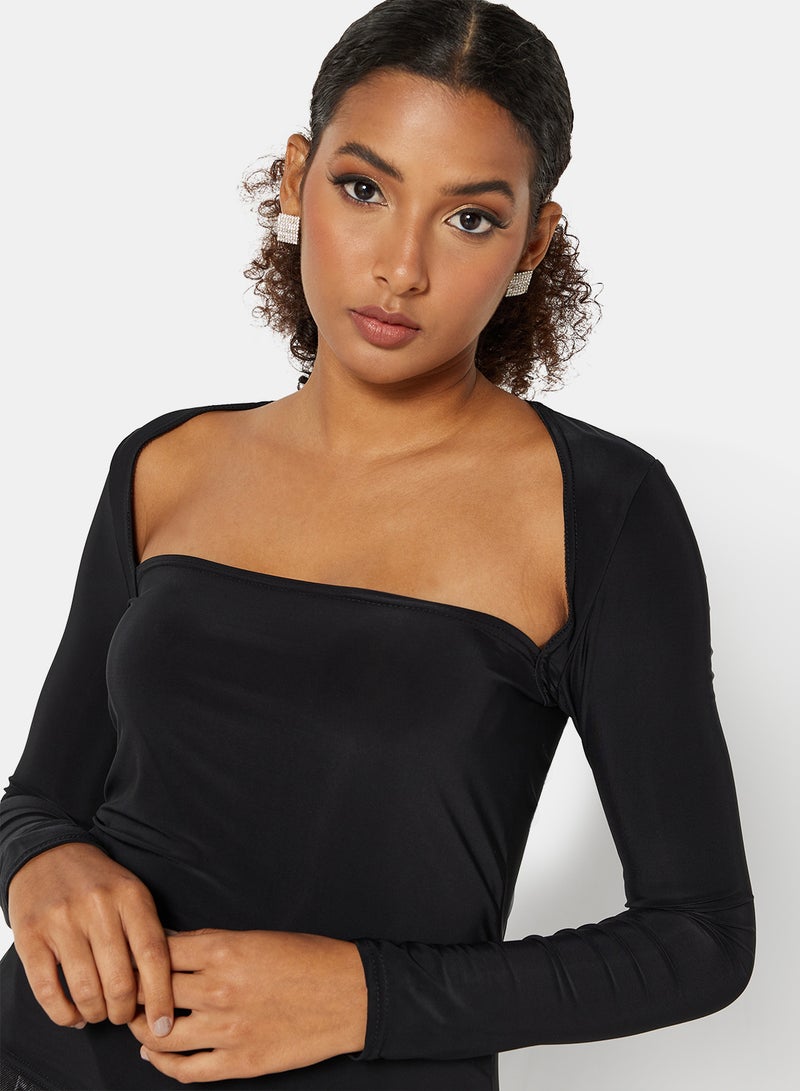 فيمي لوكس بلوزة بقصة ضيقة وفتحة رقبة مربعة أسود - Image 3