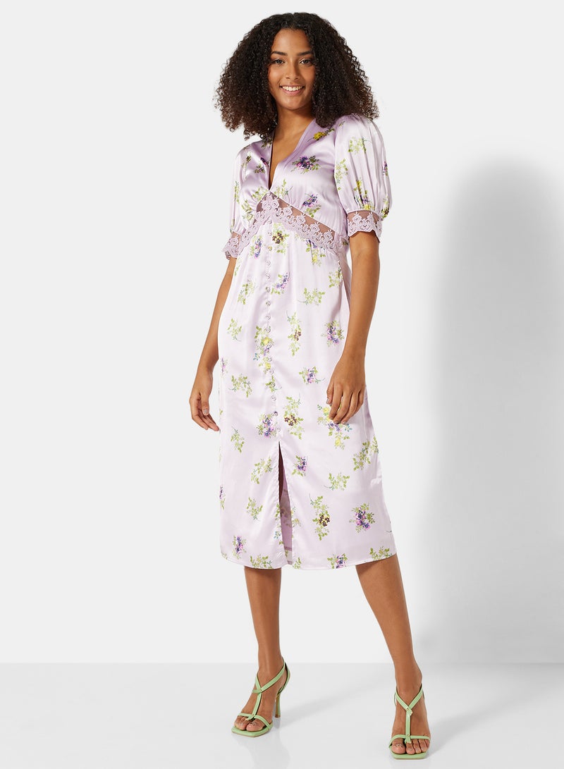 Hope & Ivy - Floral Print Midi Dress Light Purple - Image 1