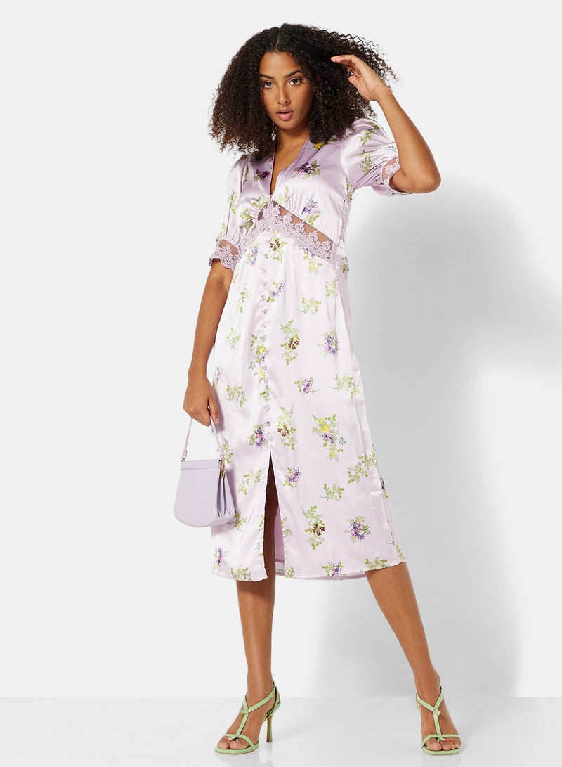 Hope & Ivy - Floral Print Midi Dress Light Purple - Image 1