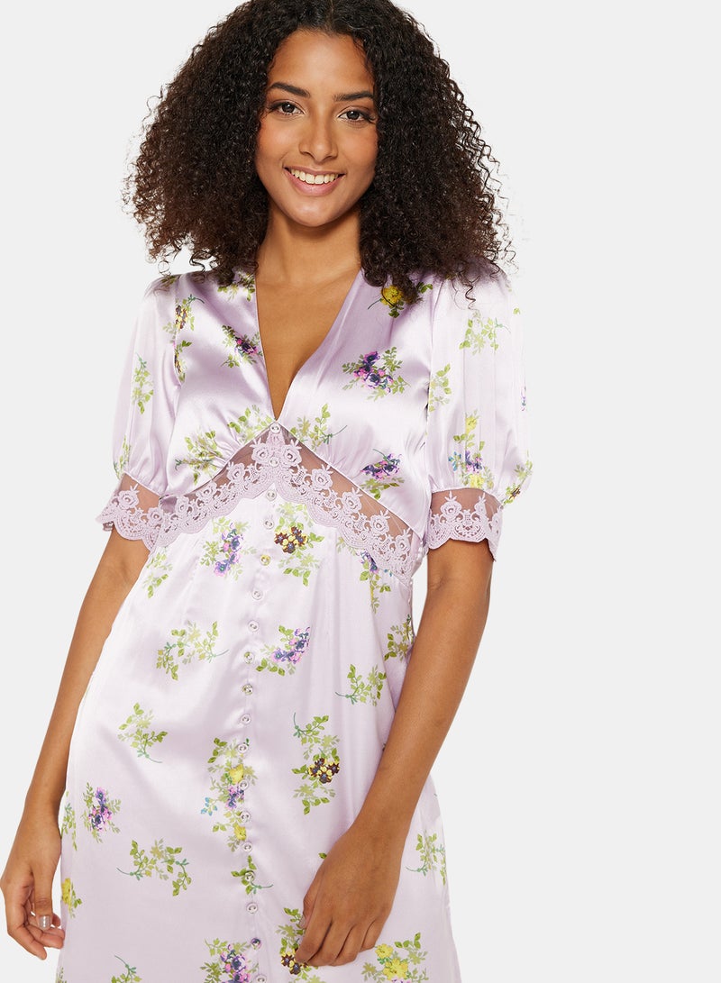 Hope & Ivy - Floral Print Midi Dress Light Purple - Image 1