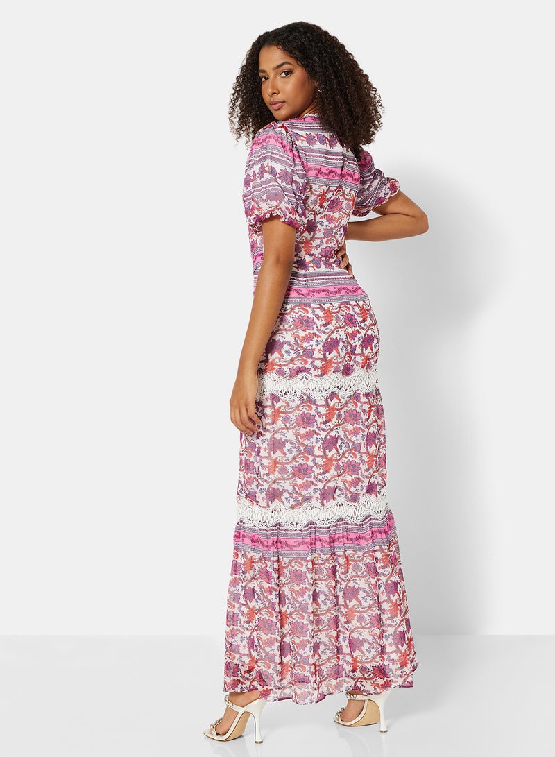 Hope & Ivy - Floral Print Belted Maxi Dress Multicolour - Image 1