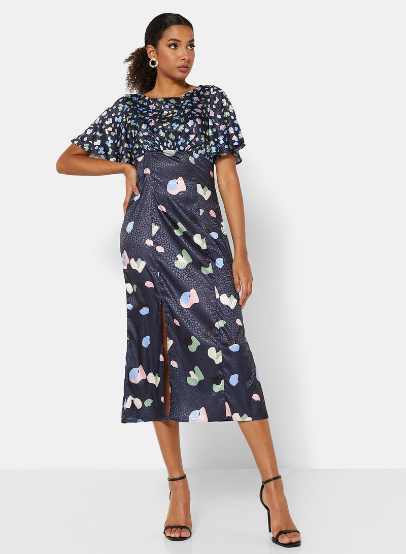 Chi-Chi London - All-Over Print Bodycon Dress Navy - Image 1