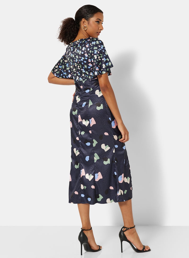 Chi-Chi London - All-Over Print Bodycon Dress Navy - Image 1