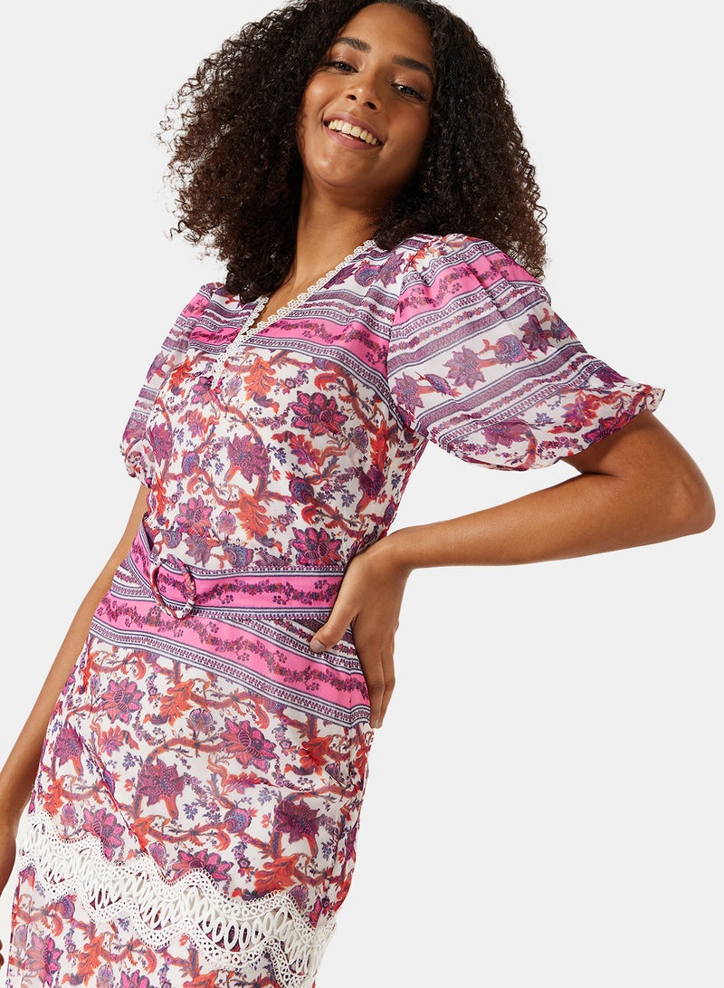 Hope & Ivy - Floral Print Belted Maxi Dress Multicolour - Image 1