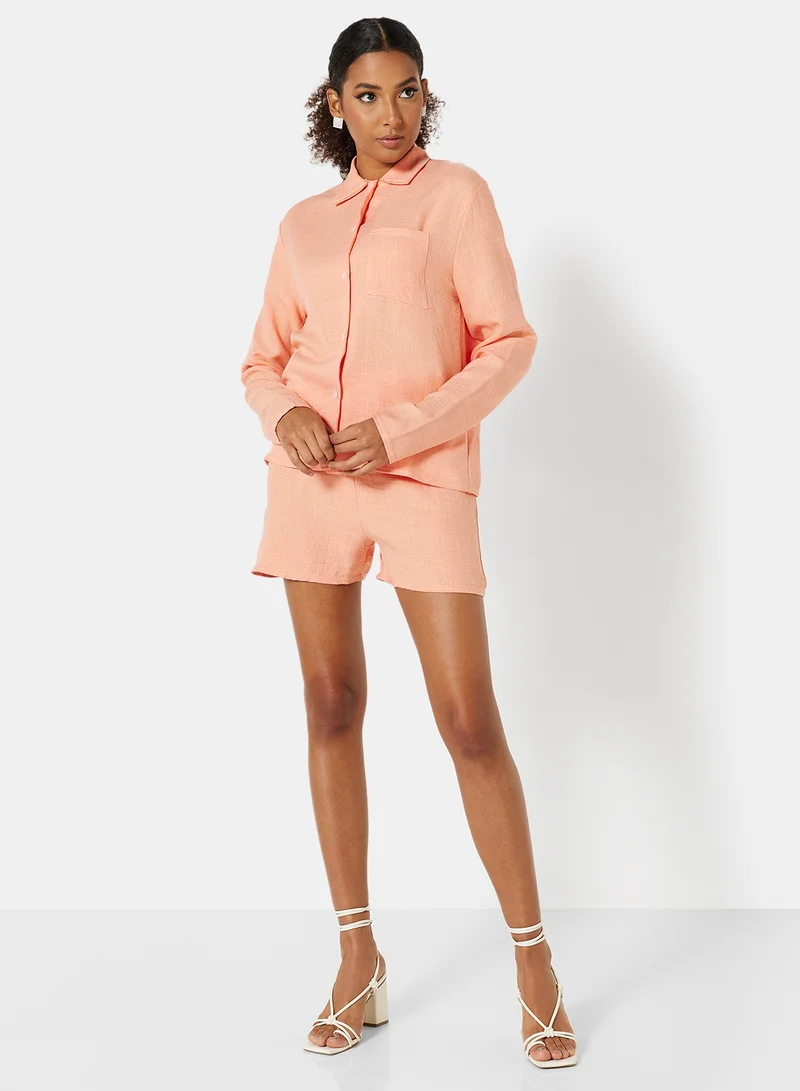 FEMME LUXE Solid Shirt and Shorts Set