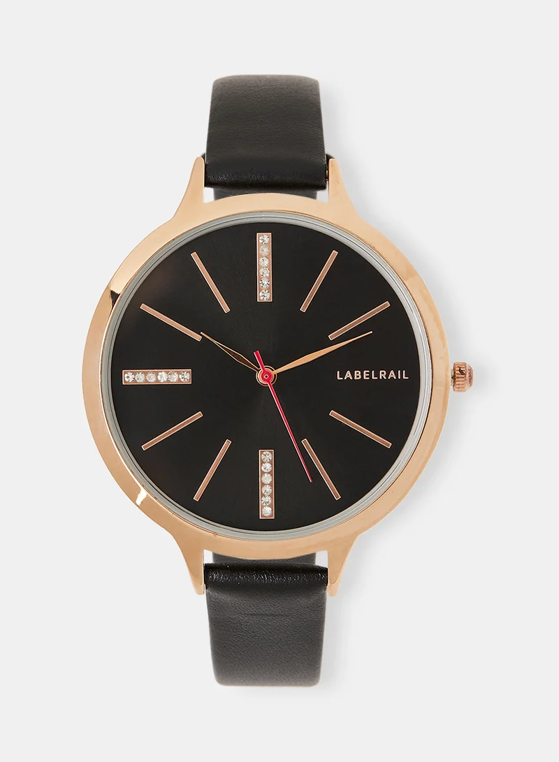 لايبل ريل Faux Leather Quartz Watch