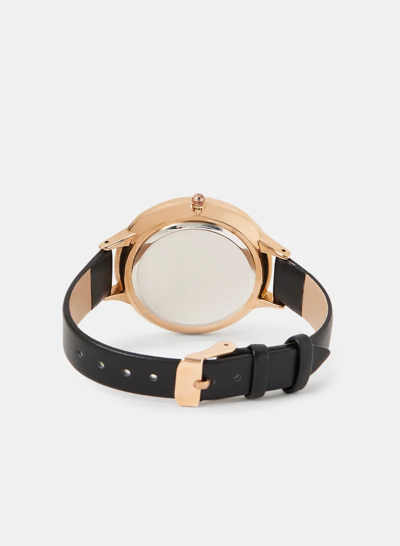 لايبل ريل Faux Leather Quartz Watch