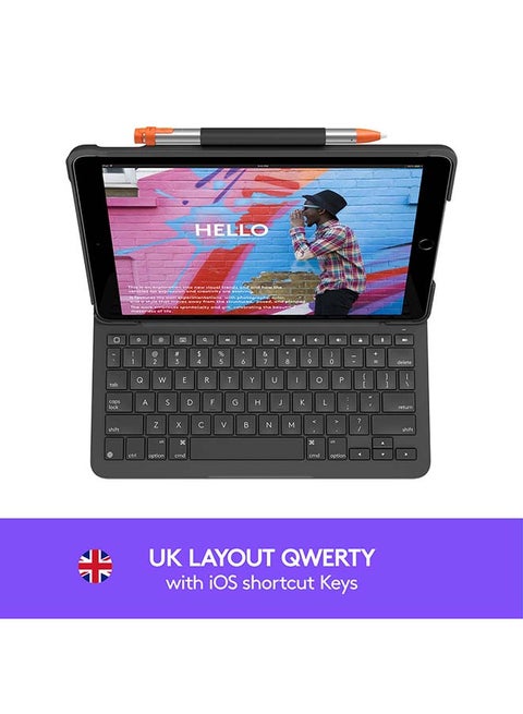 Slim Folio Case For 10.2 inch Apple iPad (7th, 8th, & 9th Generation) Keyboard Case With Integrated Wireless Keyboard English-Arabic Keyboard Graphite