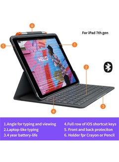 Logitech Slim Folio Case For 10.2 inch Apple iPad (7th, 8th, & 9th Generation) Keyboard Case With Integrated Wireless Keyboard English-Arabic Keyboard Graphite  - Image 5