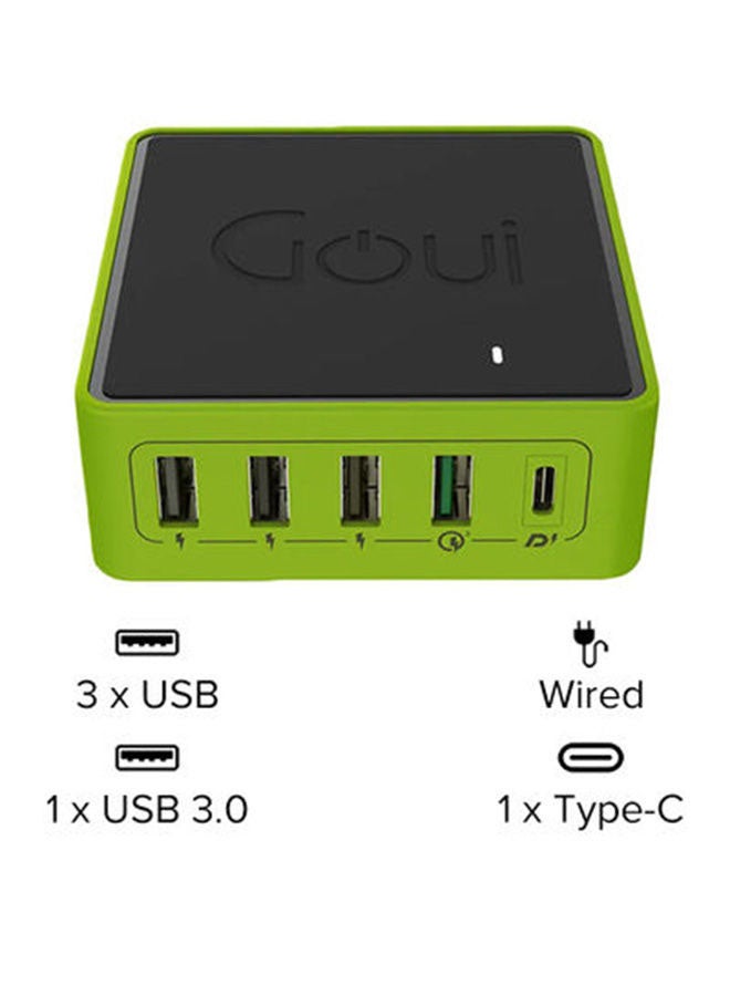 Goui - Kimba Light 5 Port 36W Powerful Desktop Charger Black/Green - Image 1