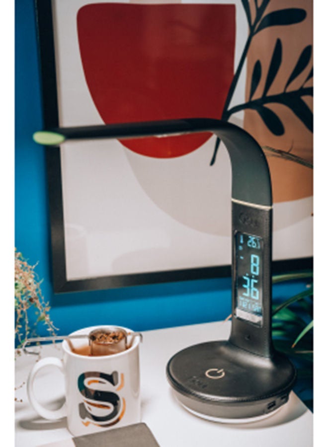 Goui - Nuru Plus Wireless Charger + D Lamp with HD VA Display, Clock, Alarm & Snooze Function – Supports Qi and Qualcomm 3.0 Technology, Dual Charging Ports, Night Light for Added Convenience and Time Managemen - Black - Image 1