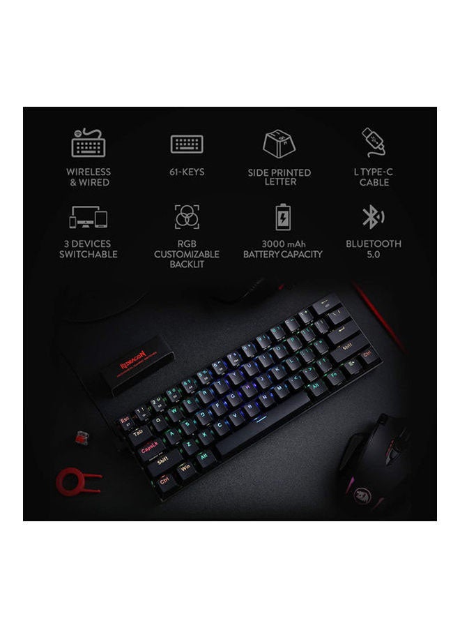 Redragon K530 Draconic 60% RGB لوحة مفاتيح ميكانيكية لاسلكية مدمجة، 61 مفتاحًا TKL مصممة 5.0 لوحة مفاتيح ألعاب بلوتوث مع مفاتيح بنية وإضاءة 16.8 مليون RGB للكمبيوتر الشخصي والكمبيوتر المحمول - v1668185533/N47454676A_2