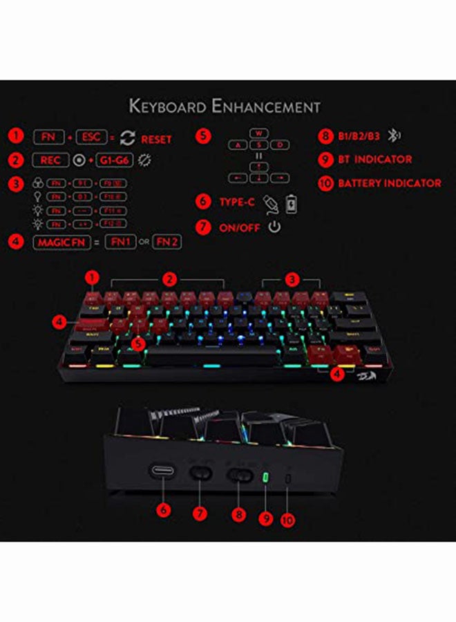 Redragon K530 Draconic 60% RGB لوحة مفاتيح ميكانيكية لاسلكية مدمجة، 61 مفتاحًا TKL مصممة 5.0 لوحة مفاتيح ألعاب بلوتوث مع مفاتيح بنية وإضاءة 16.8 مليون RGB للكمبيوتر الشخصي والكمبيوتر المحمول - v1668185533/N47454676A_7