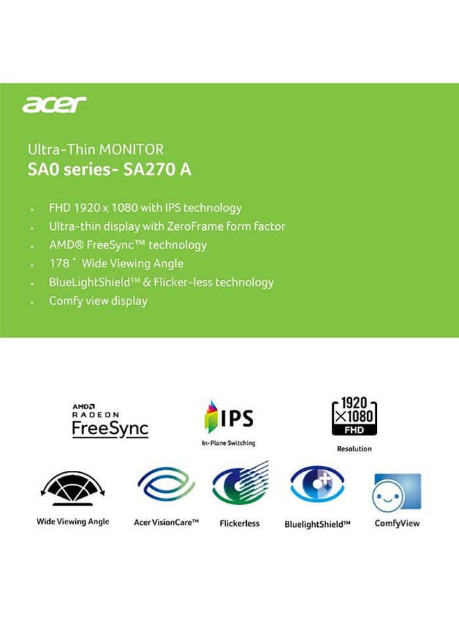 أيسر ايسر SA270 27 بوصة، IPS، FHD، 75 هرتز، 4 مللي ثانية / UM.HS0EE.A07 - شاشة ألعاب، أسود  - Image 5