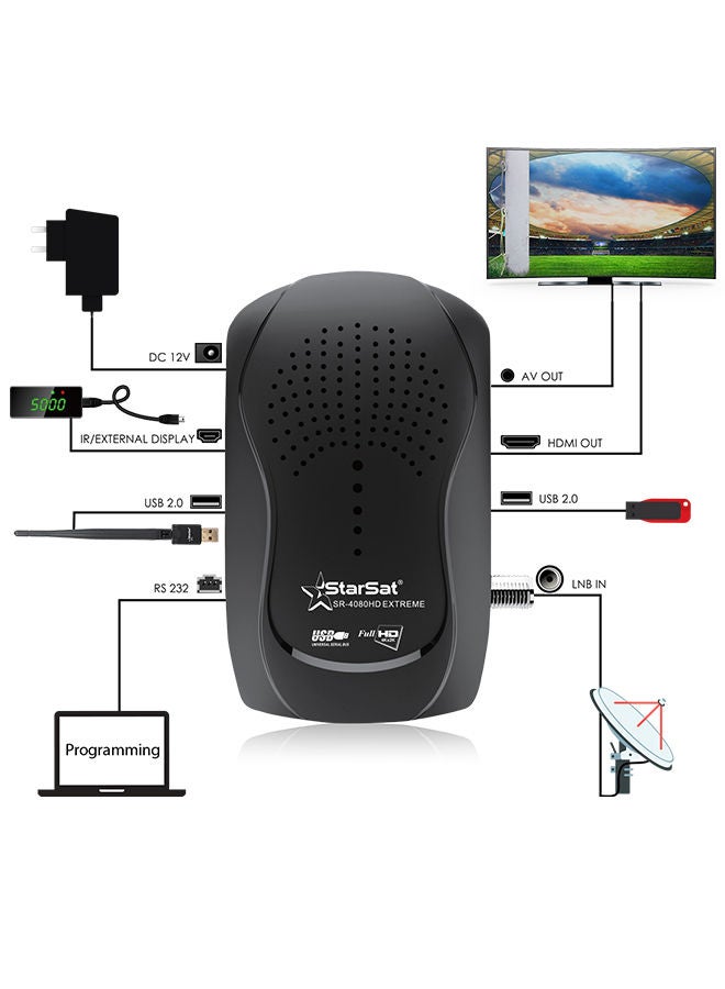 ستارسات - جهاز استقبال أقمار صناعية للتلفزيون بدقة كاملة الوضوح طراز SR-4080HD باللون الأسود SR-4080HD EXTREME أسود - Image 1