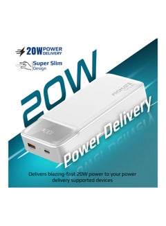 PROMATE 20000mAh Power Bank 20W USB-C PD Port and QC 3.0.White White  - Image 2
