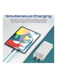 PROMATE 20000mAh Power Bank 20W USB-C PD Port and QC 3.0.White White  - Image 4