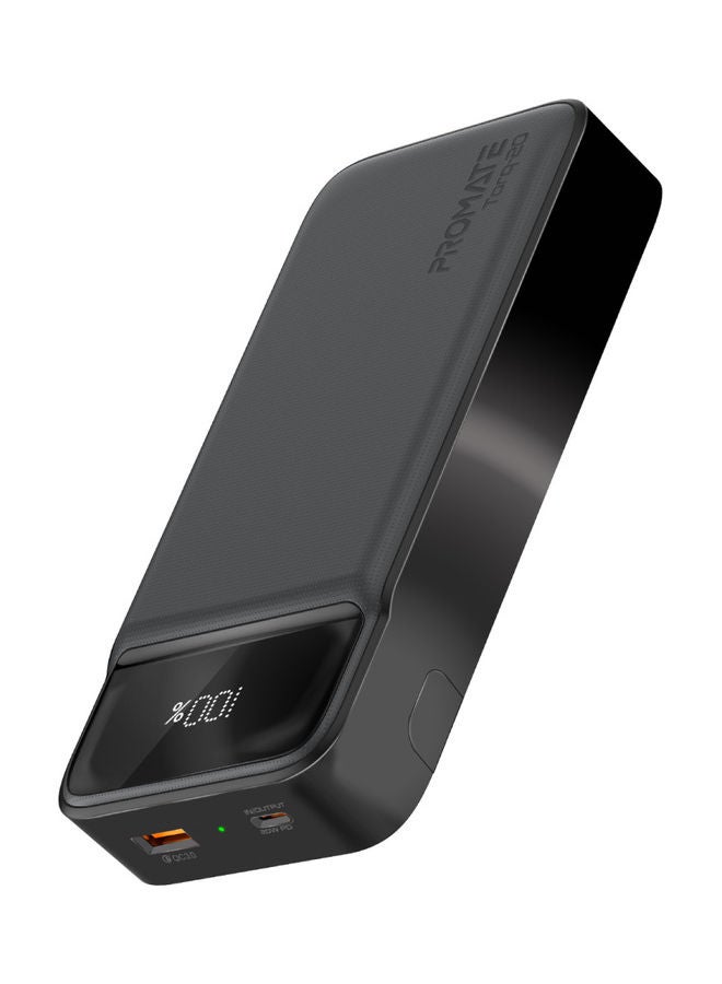 بنك طاقة بقدرة 20000 مللي أمبير في الساعة ومنفذ USB-C PD بقدرة 20 وات وتقنية QC 3.0 باللون الأسود
