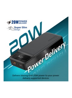 بروميت بنك طاقة بقدرة 20000 مللي أمبير في الساعة ومنفذ USB-C PD بقدرة 20 وات وتقنية QC 3.0 باللون الأسود  - Image 2