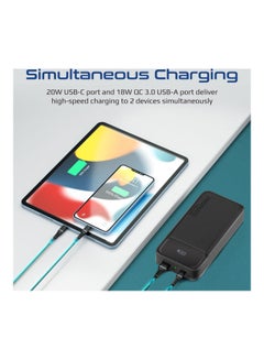 بروميت بنك طاقة بقدرة 20000 مللي أمبير في الساعة ومنفذ USB-C PD بقدرة 20 وات وتقنية QC 3.0 باللون الأسود  - Image 4