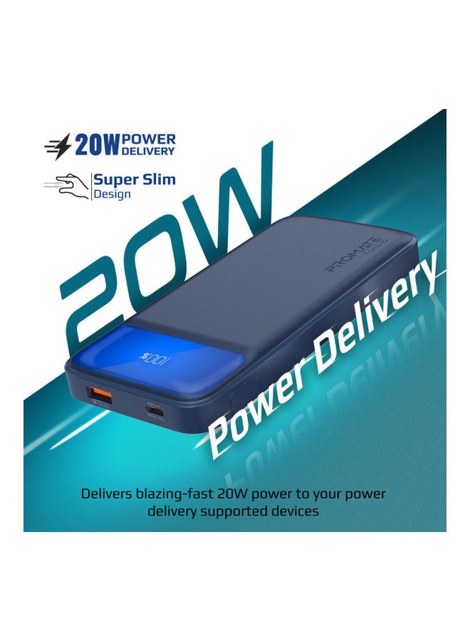 PROMATE - 10000 mAh Power Bank 20W USB-C PD Port and QC 3.0.Navy Navy - Image 1
