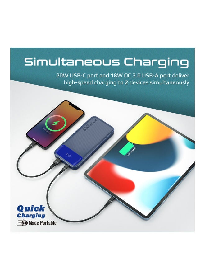 PROMATE - 10000 mAh Power Bank 20W USB-C PD Port and QC 3.0.Navy Navy - Image 1