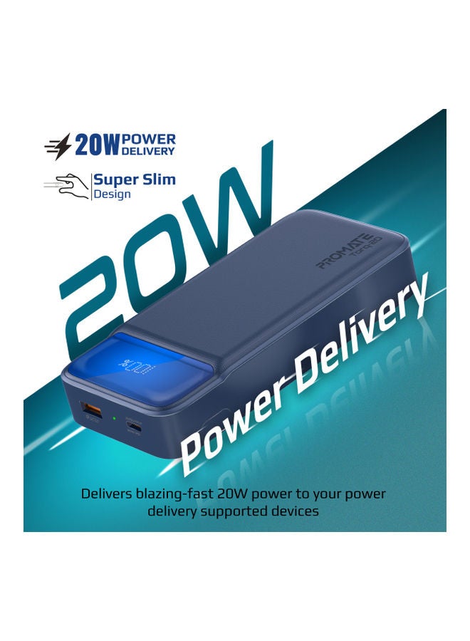 PROMATE - iPhone 15 20000mAh Power Bank 20W USB-C PD Port and QC 3.0.Navy Navy - Image 1