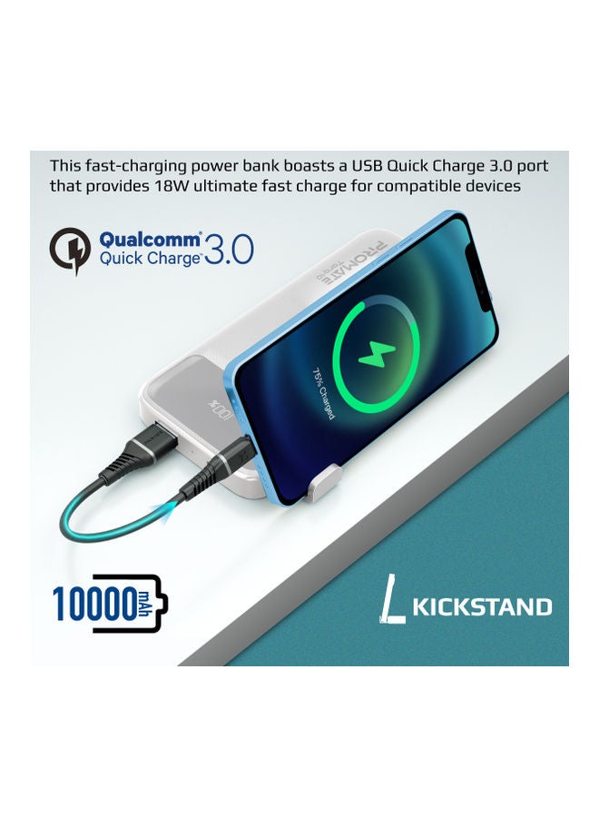 PROMATE - 10000 mAh Power Bank 20W USB-C PD Port and QC 3.0.White White - Image 1