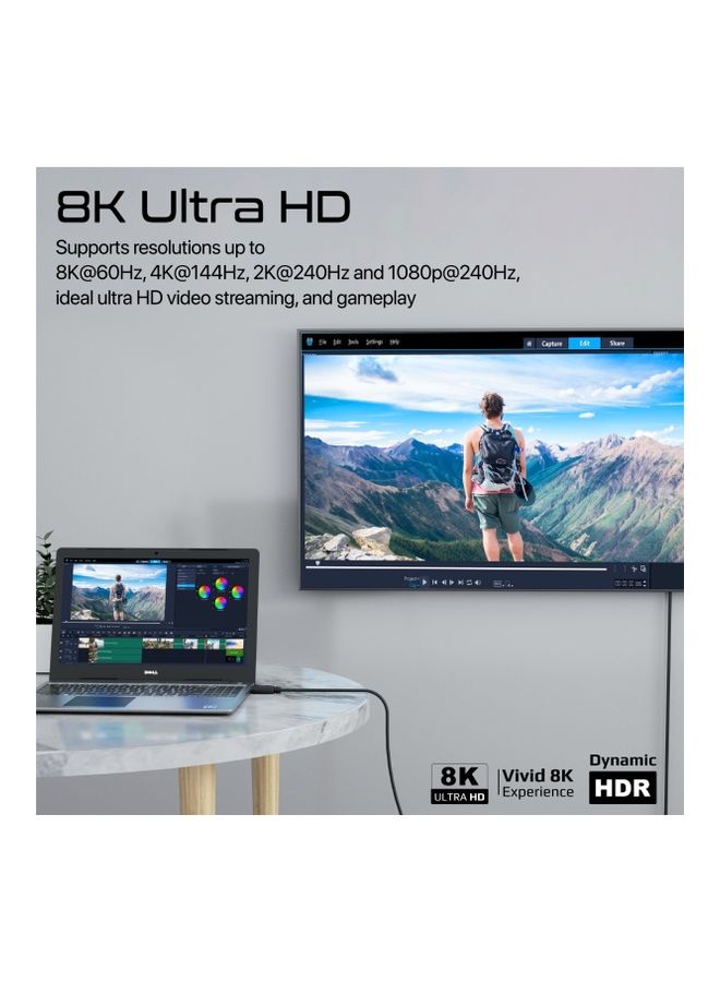 PROMATE Display Port Cable With HD 8K 60Hz Display 32.4Gbps Bandwidth And 1.2 Meter Slim Cable Black Black  - Image 2