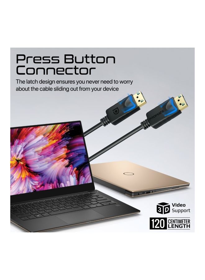 PROMATE Display Port Cable With HD 8K 60Hz Display 32.4Gbps Bandwidth And 1.2 Meter Slim Cable Black Black  - Image 5