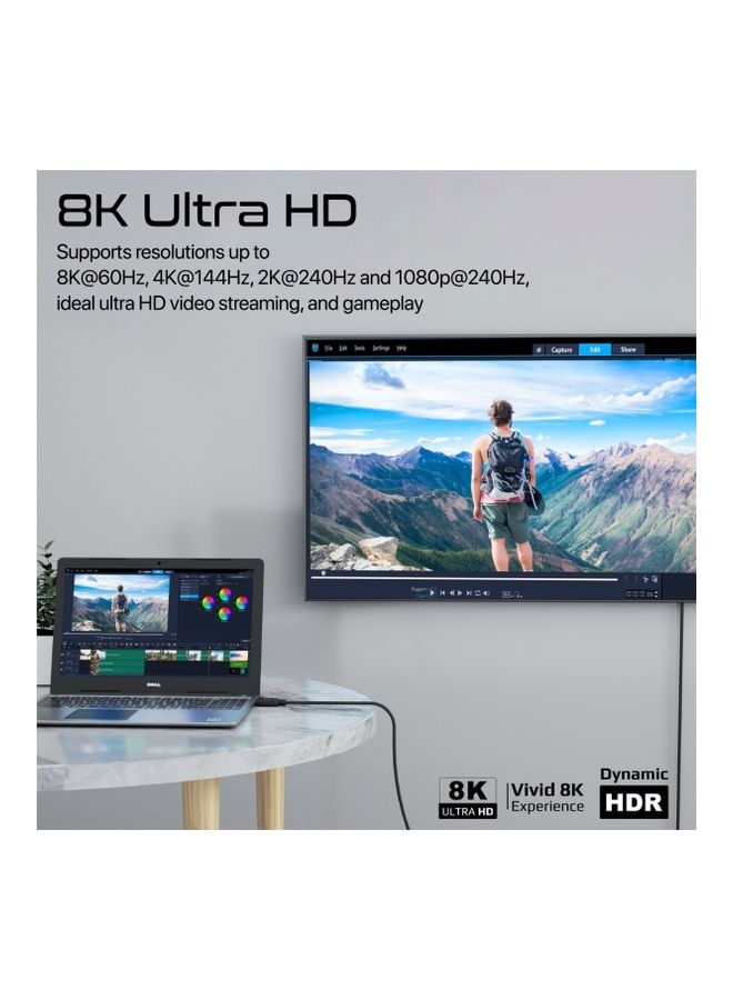 PROMATE Display Port Slim Cable With HD 8K 60Hz 32.4 Gbps Bandwidth And 3 Meter Black Black  - Image 2