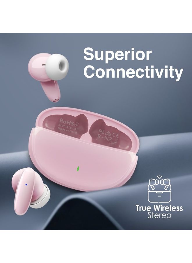 PROMATE True Wireless Earbuds with Bluetooth v5.3, Mic, IPX5 Water Resistance and Auto Pairing Lush Pink  - Image 2