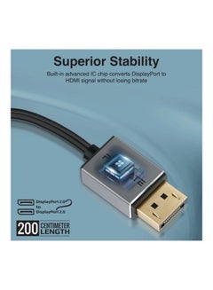 بروميت بروميت كابل Display Port 2.0 مع شاشة HD 16K و60 هرتز وعرض نطاق 80 جيجابت في الثانية وكابل رفيع بطول 2 متر أسود أسود  - Image 4