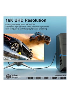 بروميت بروميت كابل Display Port 2.0 مع شاشة HD 16K و60 هرتز وعرض نطاق 80 جيجابت في الثانية وكابل رفيع بطول 2 متر أسود أسود  - Image 2