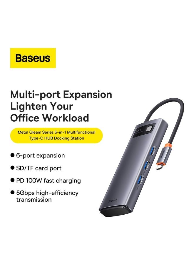 Baseus HUB Docking Station 6-in-1 USB-C to 3x USB 3.0 + USB-C PD + microSD/SD compatible for MacBook Pro/Air, iPad Pro 2018/2022 and many more Grey  - Image 2