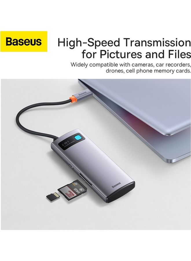 Baseus HUB Docking Station 6-in-1 USB-C to 3x USB 3.0 + USB-C PD + microSD/SD compatible for MacBook Pro/Air, iPad Pro 2018/2022 and many more Grey  - Image 4