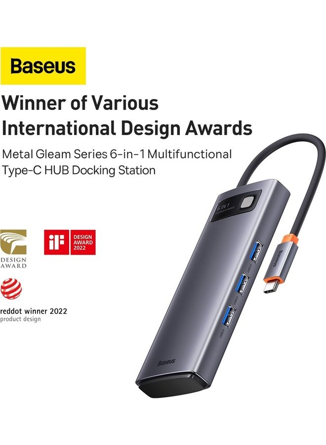 Baseus - HUB Docking Station 6-in-1 USB-C to 3x USB 3.0 + USB-C PD + microSD/SD compatible for MacBook Pro/Air, iPad Pro 2018/2022 and many more Grey - Image 1
