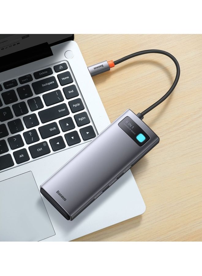 Baseus - HUB Docking Station 6-in-1 USB-C to 3x USB 3.0 + USB-C PD + microSD/SD compatible for MacBook Pro/Air, iPad Pro 2018/2022 and many more Grey - Image 1