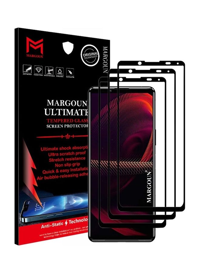 MARGOUN 3 Pack For Sony Xperia 5 III Screen Protector Anti-Scratch Tempered Glass Clear 3D HD Edge to Edge Full Coverage 9H Case Friendly Film For Sony Xperia 5 III  6.1 Inch Clear/Black - Image 1