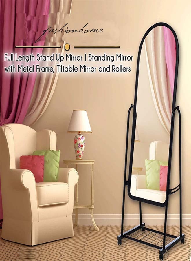 fashionhome Floor Full Length Mirror with Holder Glass Black 160x31cm  - Image 3