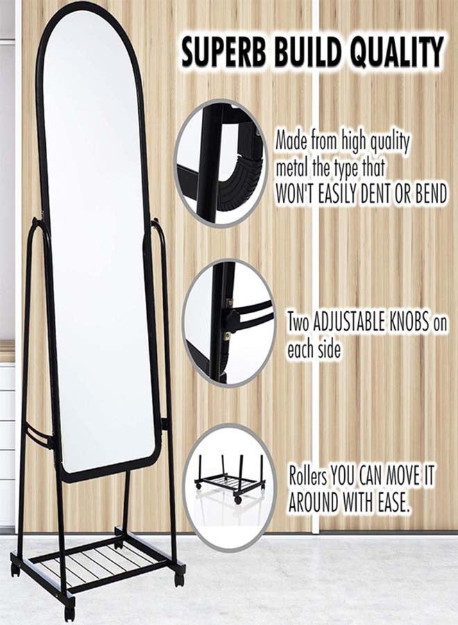 fashionhome Floor Full Length Mirror with Holder Glass Black 160x31cm  - Image 4