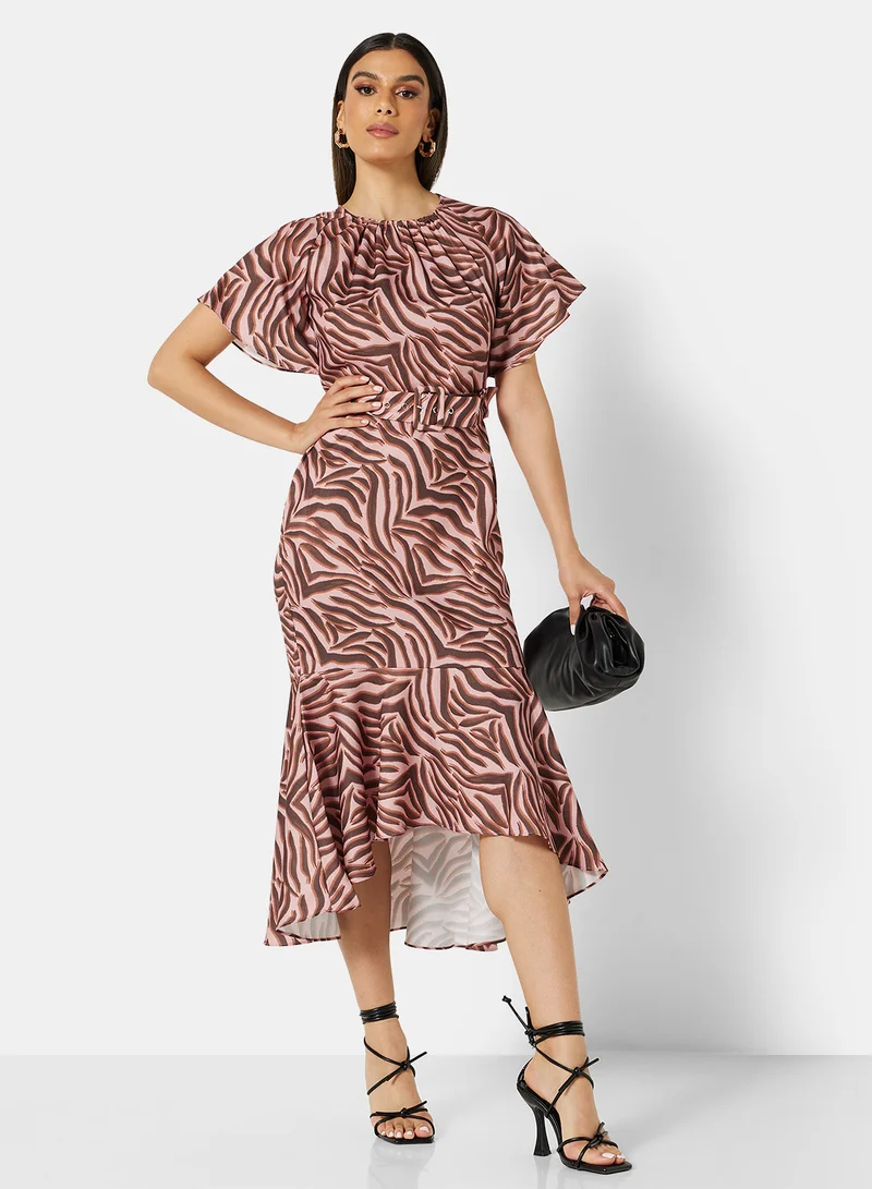 Chi-Chi London Petite Amber Printed Dress Pink