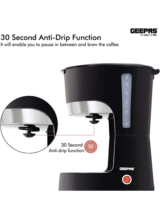 GEEPAS - Coffee Maker, Filter Coffee Machine, | High Temperature Glass Carafe | Keep Warm & Anti-Drip Function | Reusable Filter | On/ Off Switch with Indicator Light 1.5 L 850 W GCM6103 Black/Clear - Image 1