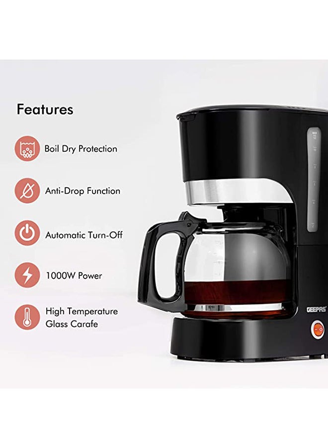 GEEPAS - Coffee Maker, Filter Coffee Machine, | High Temperature Glass Carafe | Keep Warm & Anti-Drip Function | Reusable Filter | On/ Off Switch with Indicator Light 1.5 L 850 W GCM6103 Black/Clear - Image 1