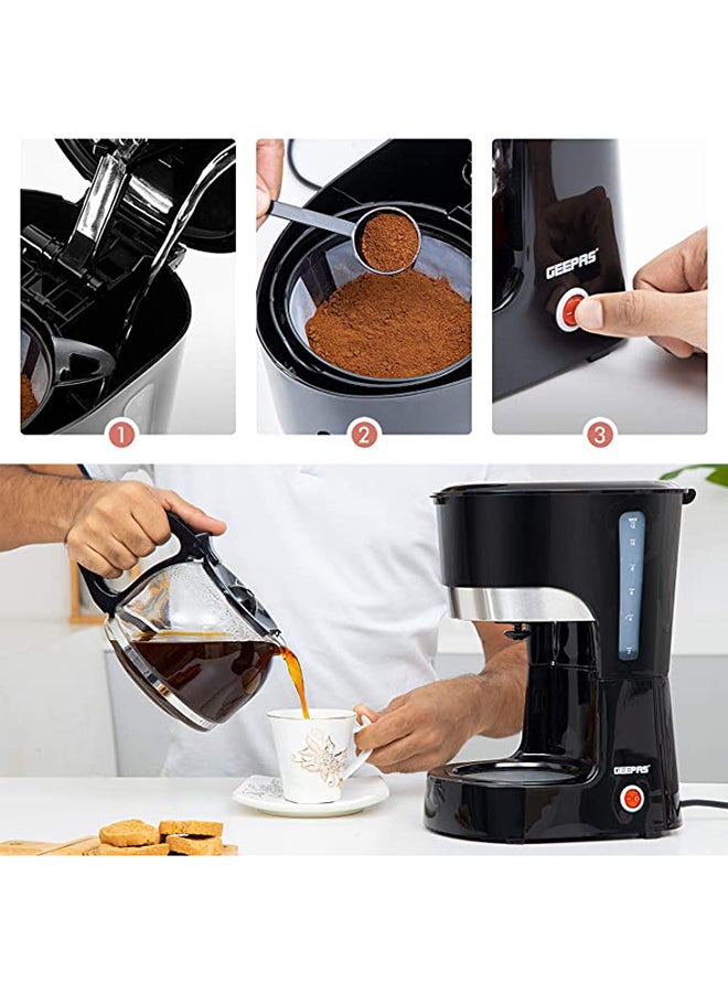 GEEPAS - Coffee Maker, Filter Coffee Machine, | High Temperature Glass Carafe | Keep Warm & Anti-Drip Function | Reusable Filter | On/ Off Switch with Indicator Light 1.5 L 850 W GCM6103 Black/Clear - Image 1
