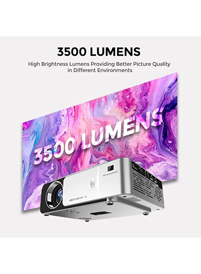 Wownect - Android 3500 Lumens/Screen Size Upto 120 Inch For Small/Big Room Native Res 720P Download Apps Bluetooth Wifi Home Theater Portable Projectors With Hdmi/Usb/Av Ports 89 Silver - Image 1