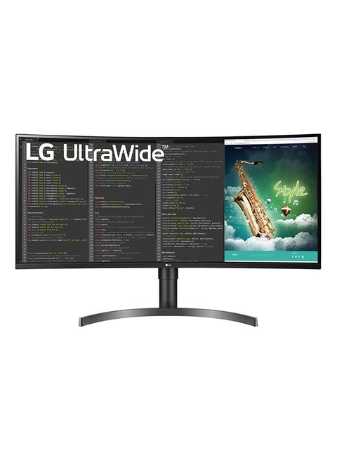 شاشة منحنية مقاس 34 بوصة بزاوية رؤية واسعة للغاية ودقة QHD (1440 × 3440) وتقنية HDR 10 ومعدل تحديث 100 هرتز وتقنية إيه إم دي فري سينك ومنفذ  USB Type-C وبرنامج أون-سكرين كونترول وتقنية منع الوميض ومكبر صوت - طراز 35WN75C أسود