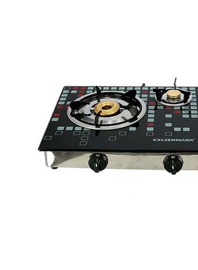 Olsenmark - Triple Burner Gas Stove with Tempered Glass Top, Auto Ignition, Cast Iron Burners and Stainless Steel Drip Pan OMK2224 Black/Silver - Image 1