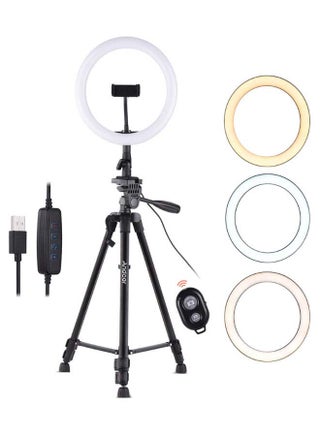 10 Inch LED Ring Light with Tripod Stand Phone Holder Remote Shutter Multicolor - v1668435253/N41531513A_1